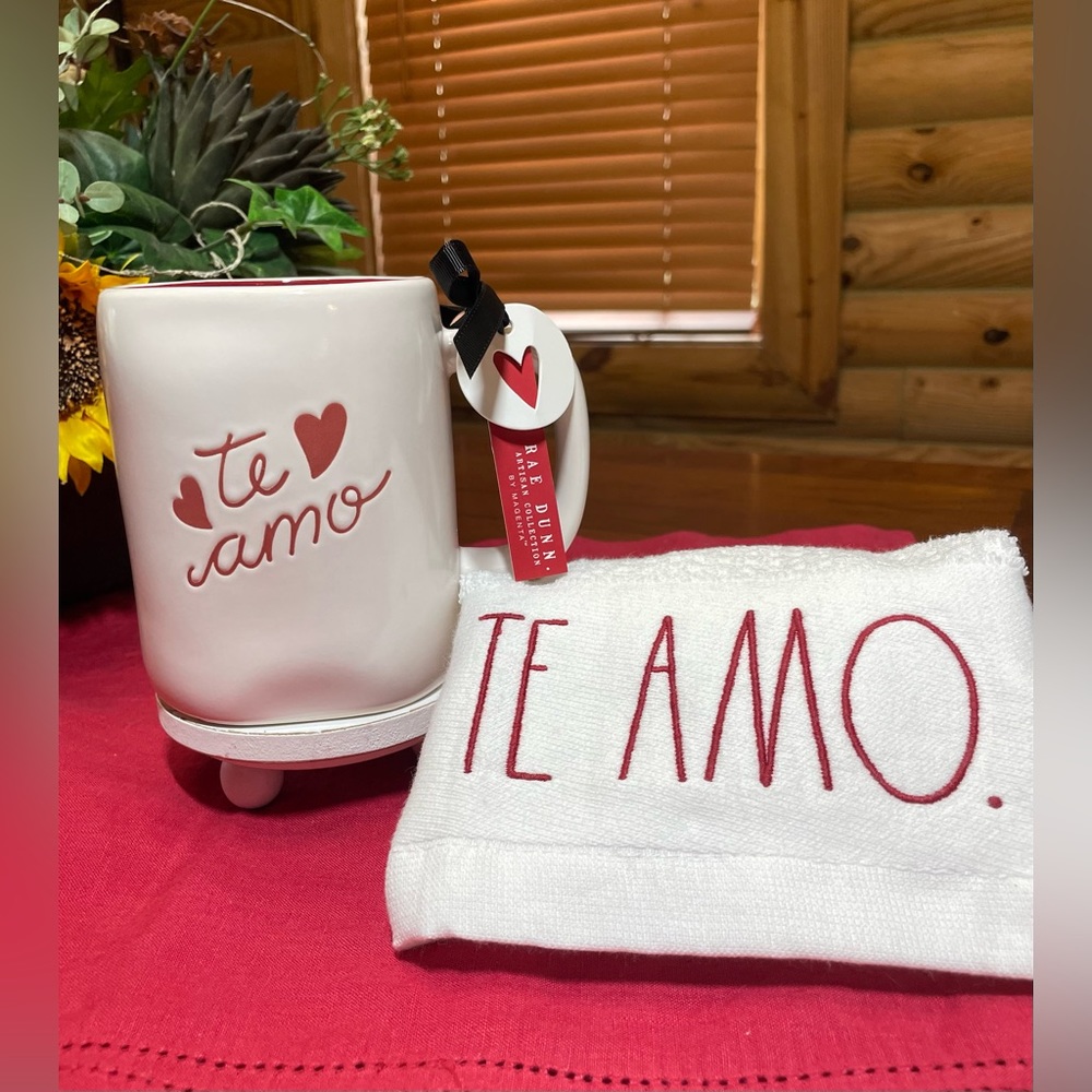 Rae Dunn Valentines TE AMO Mug and Towel Set
